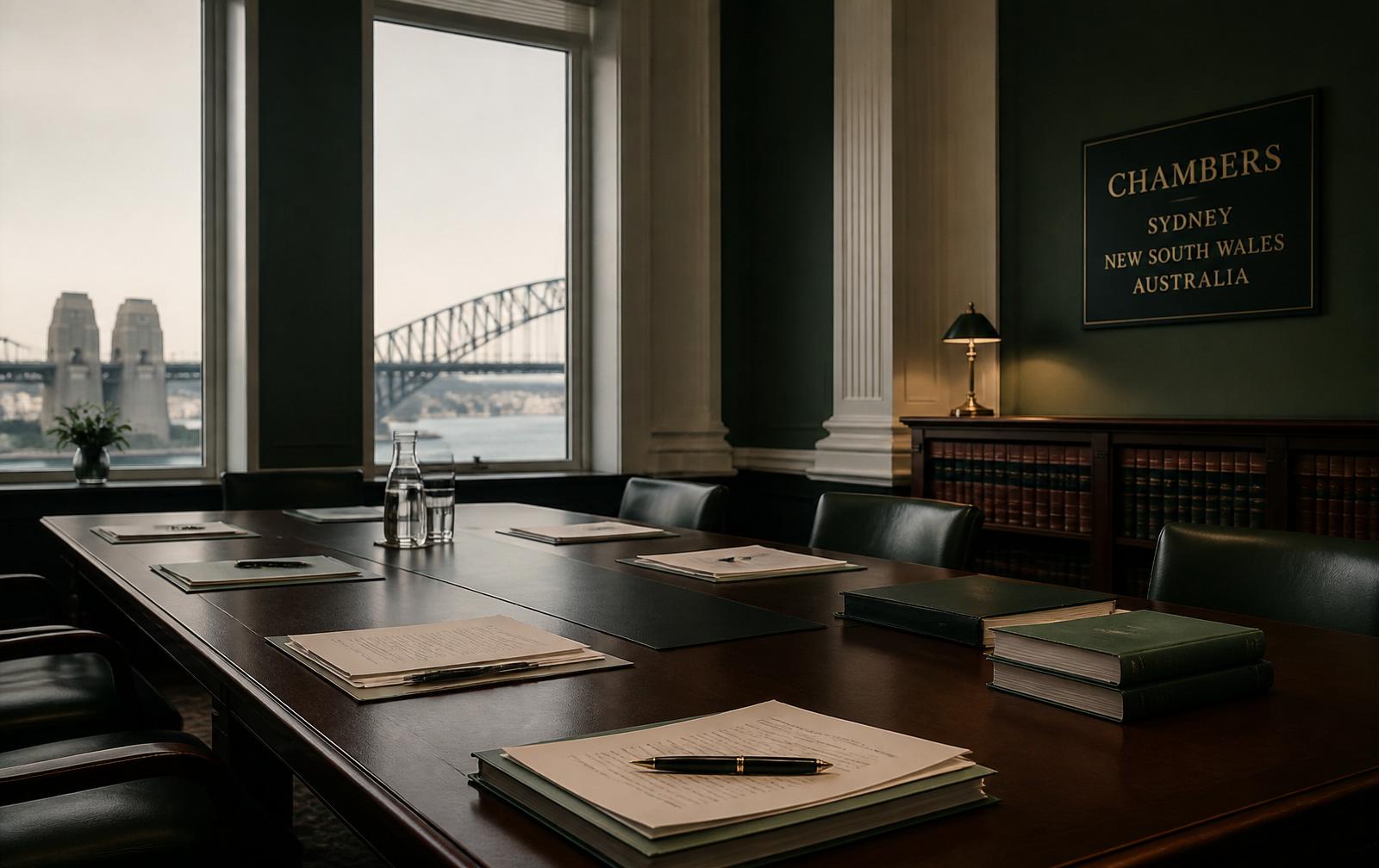 Formal meeting room prepared for a civil dispute conference