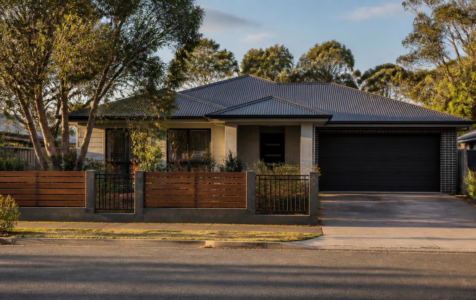 Contemporary Sydney home exterior at golden hour